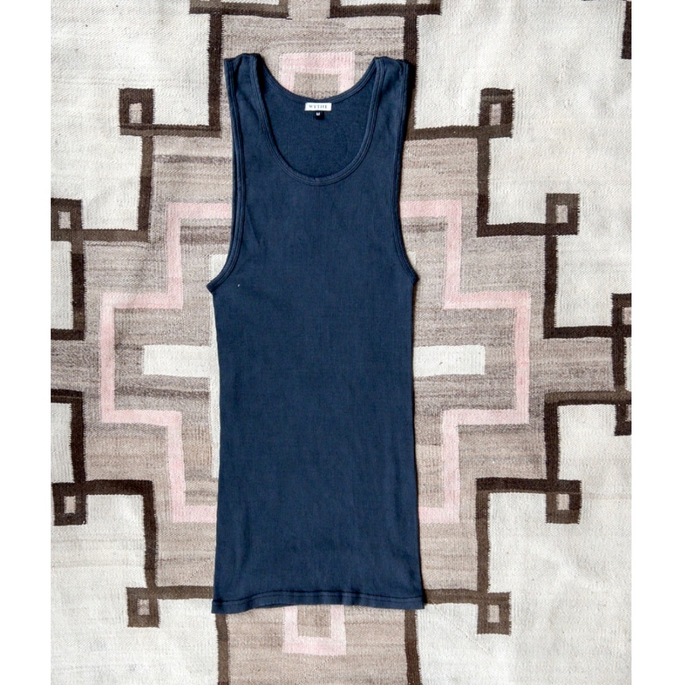 WYTHE NY Tubular Cotton Ribbed Tank Top in Dark Blue - NWT! - L